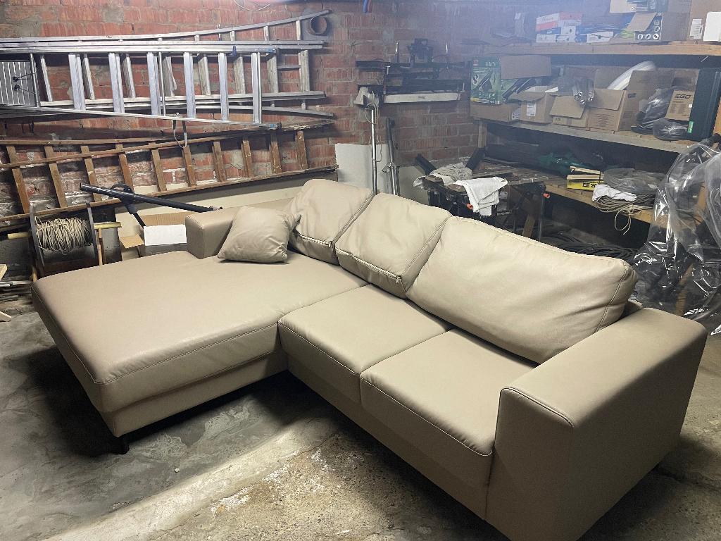 Hoekzetel te koop - grijs leer - goede staat!, Huis en Inrichting, Zetels | Zetels, Gebruikt, Hoekbank, Vierpersoons of meer, 250 tot 300 cm