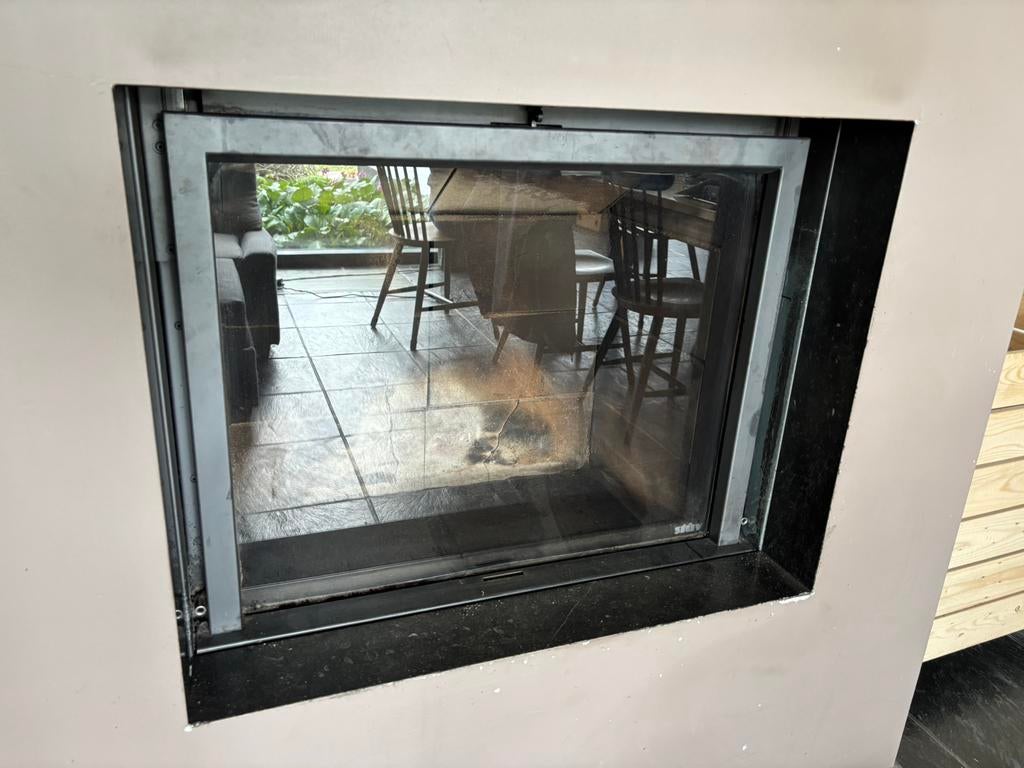 Stuv inbouw houtkachel schuifraam, Maison & Meubles, Poêles, Encastré, Enlèvement, Utilisé, Bois