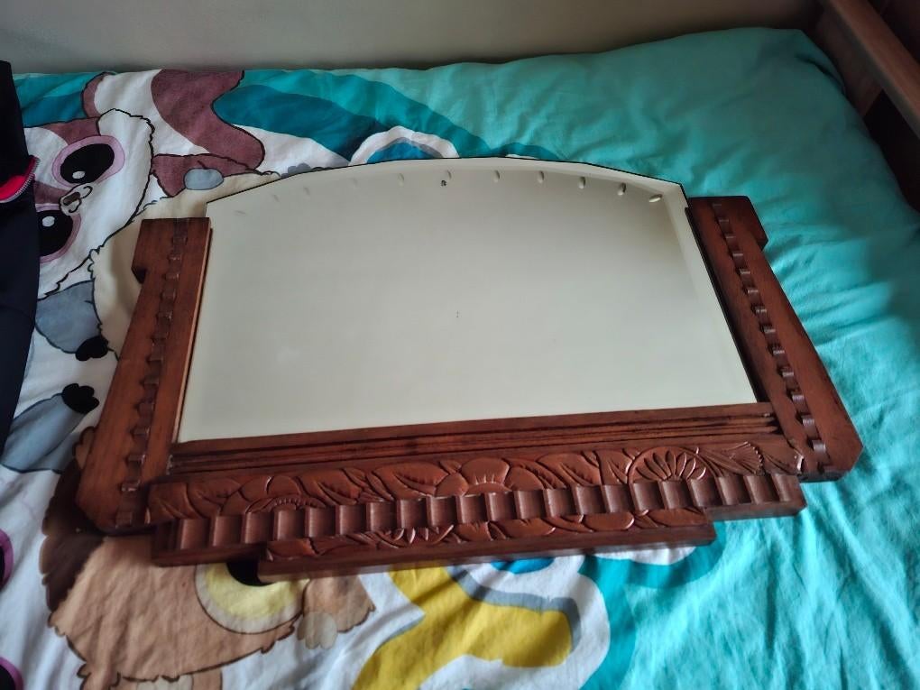 spiegel eiken kader geslepen glas, Antiek en Kunst, Ophalen