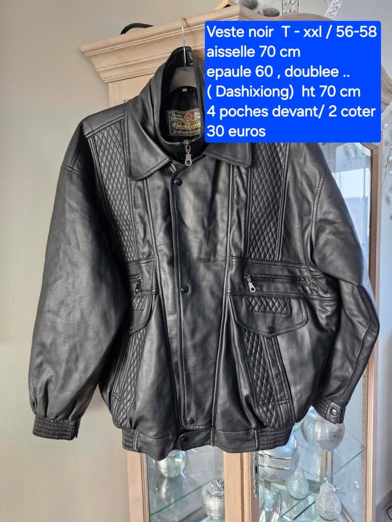 Veste noir homme en cuir Taille xxl/ 56-58, aisselle 70 cm, Vêtements | Hommes, Enlèvement ou Envoi, Noir