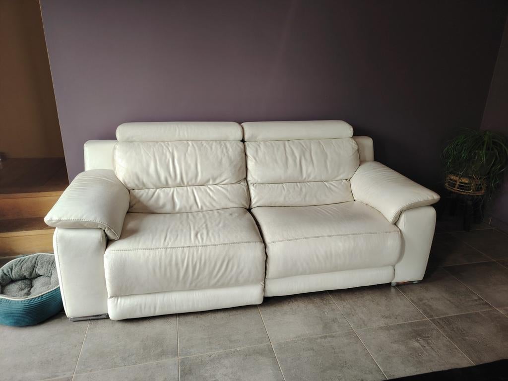 Canapé 3 places cuir pleine fleur relax electrique, Maison & Meubles, Deux personnes, Cuir