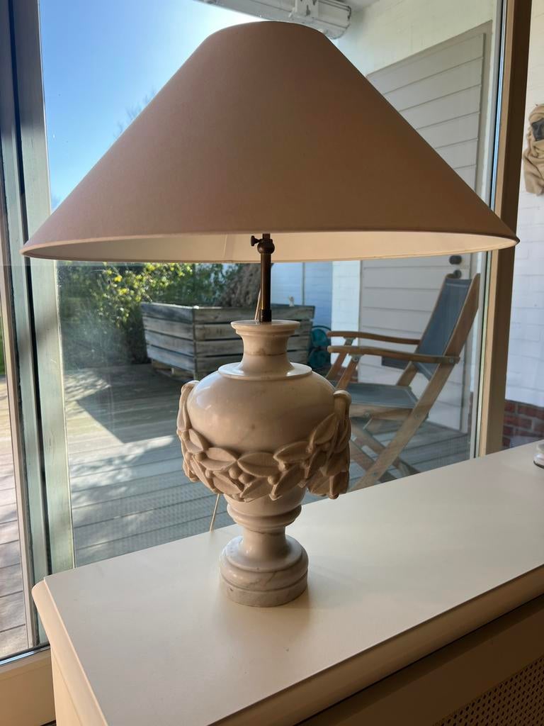 lampes anciennes en marbre et abat-jour en tissu 55cm, Enlèvement, Comme neuf, Autres matériaux, Moins de 50 cm