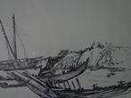 KOOPJE tekening René De Coninck scheepswrakken op strand, Ophalen of Verzenden