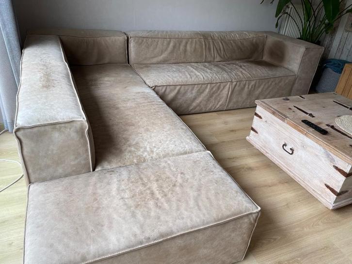 Hoeksalon - 2x3-zitmeubel losse poef, Huis en Inrichting, Zetels | Zetels en Chaises Longues, Gebruikt, Driepersoons, 250 tot 300 cm