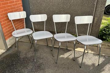 set/4 chaises vintage en stratifié, blanc/gris, années 1970