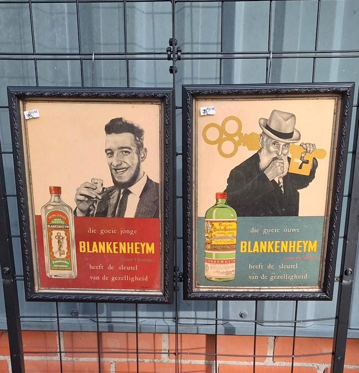Twee vintage glacoide reclames Blankenheym Oude Genever., Verzamelen, Merken en Reclamevoorwerpen, Gebruikt, Reclamebord, Ophalen of Verzenden