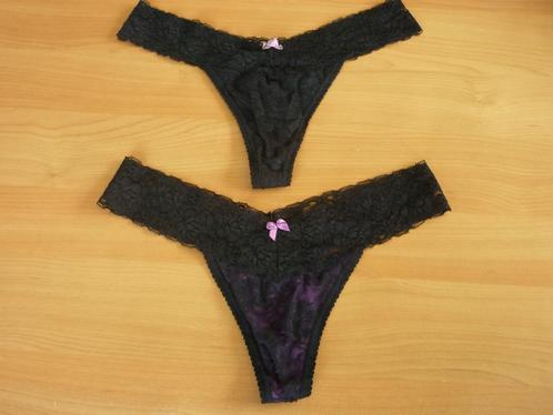 Set van 2 zwarte paarse kanten strings van Hunkemöller Mt M, Kleding | Dames, Ondergoed en Lingerie, Ophalen of Verzenden