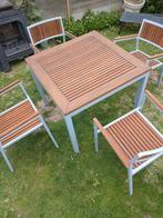 Tuintafel met 4stoelen volledig herlakt geschuurd en gebeits, Ophalen, Nieuw, Tuinset