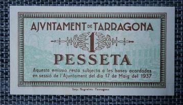 Bankbiljet 1 Peseta Spanje 1937 UNC, Postzegels en Munten, Bankbiljetten | Europa | Niet-Eurobiljetten, Ophalen of Verzenden, Overige landen