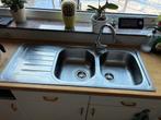 Évier double INOX + robinet, Enlèvement ou Envoi, Utilisé, 25 à 50 cm, 100 à 150 cm