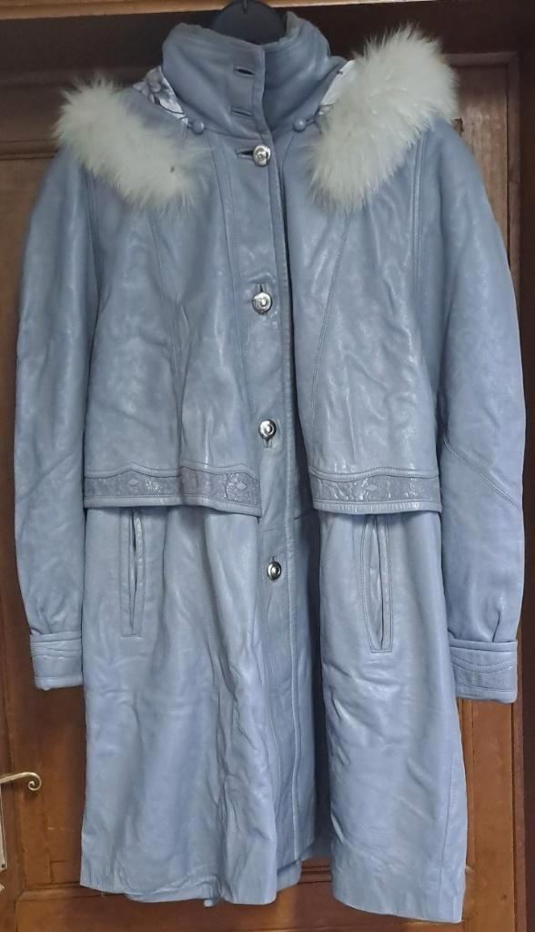 Grijze leren jas, Kleding | Dames, Jassen | Winter, Gedragen, Maat 42/44 (L), Grijs, Ophalen of Verzenden