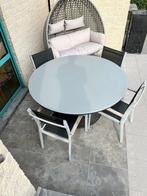 Design tuintafel met 4 stoelen, Tuin en Terras, Tuintafels, Ophalen, Gebruikt, Rond, Metaal