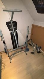 Fitness bank met bar dumbel en voor u benen te trainen, Sport en Fitness, Fitnessmaterialen, Ophalen, Zo goed als nieuw, Benen