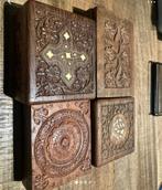 4 x handgesneden houten doosjes, Antiek en Kunst, Ophalen of Verzenden