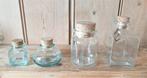 4 petits  pots en verre avec bouchon en liège, Maison & Meubles, Utilisé, Enlèvement ou Envoi, Verre