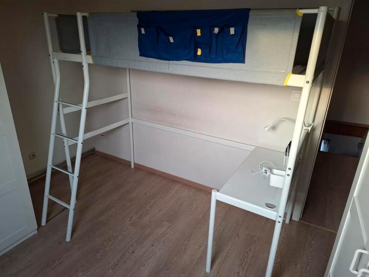 Ikea Vitval, cadre de lit mezzanine avec bureau, blanc/gris, Maison & Meubles, Chambre à coucher | Lits superposés & Lits mezzanines