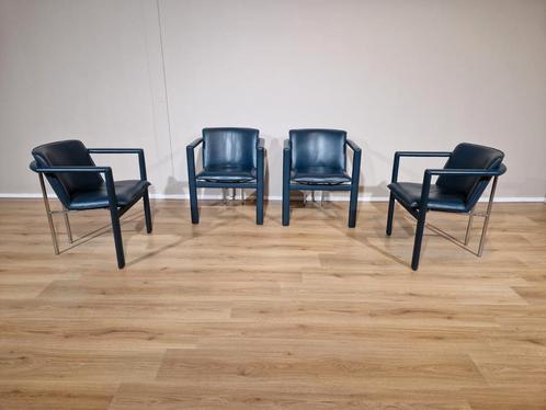 4x Leolux Cachucha - Eetkamerstoelen - Groen -Leder - Design, Huis en Inrichting, Stoelen, Zo goed als nieuw, Vier, Leer, Metaal