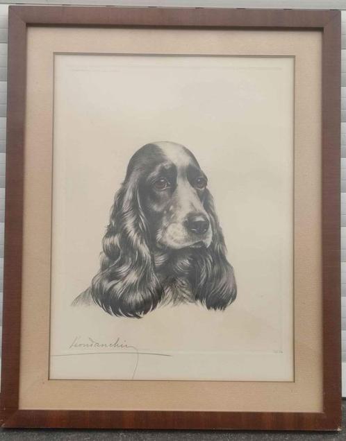 gravure chien signe leon danchin, Antiek en Kunst, Kunst | Etsen en Gravures, Ophalen of Verzenden