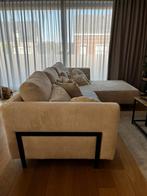 Mooi beige salon in ribbelstof, Huis en Inrichting, Zetels | Zetels, Ophalen, 250 tot 300 cm, Gebruikt, Hoekbank