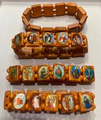 Bracelets en bois extensibles avec des saints dessus., Bijoux, Sacs & Beauté, Bracelets, Brun, Bois, Enlèvement ou Envoi, Neuf