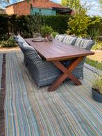 Teaken tuinset met 6 stoelen + kussens, Tuin en Terras, Ophalen, Gebruikt, 6 zitplaatsen, Teakhout