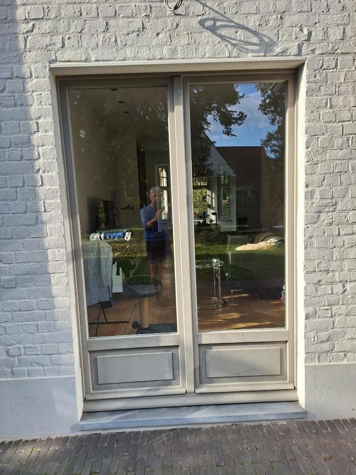 dubbel opendraaiend terrasraam (2 stuks), Doe-het-zelf en Bouw, Raamkozijnen en Schuifdeuren, Gebruikt, Raamkozijn, Hout, Inclusief glas