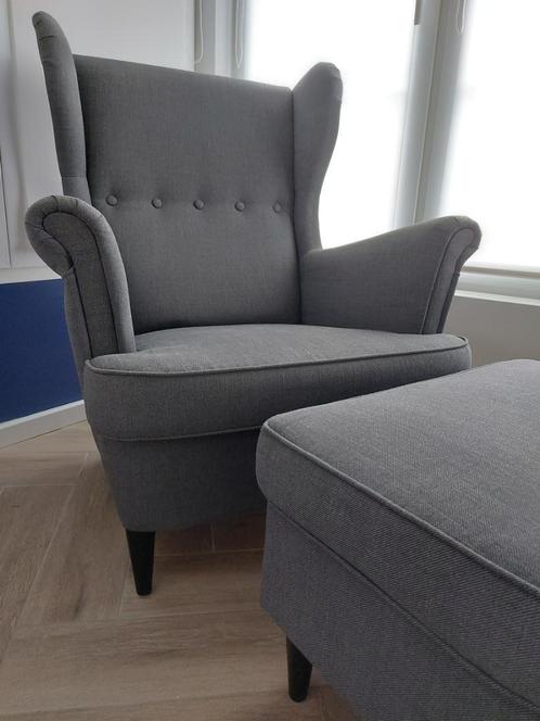 IKEA - Fauteuil gris STRADMON avec repose pied, Maison & Meubles, Fauteuils, Comme neuf, Tissus, 75 à 100 cm, 75 à 100 cm, Enlèvement