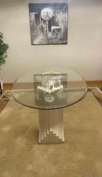 Italiaanse eettafel van travertijn en glas, jaren 70, Zo goed als nieuw, Rond, Glas