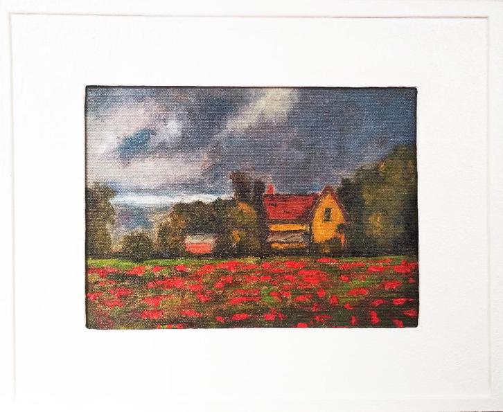 "House in het bos"  Schilderij in lijst, Antiek en Kunst, Kunst | Schilderijen | Modern, Verzenden