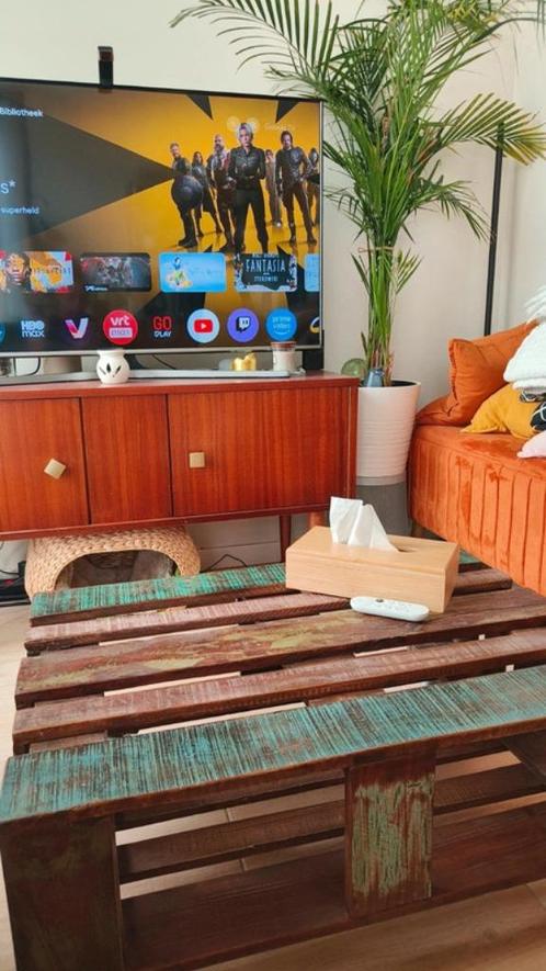 Salontafel met 4 wielen gerecycled hout, Huis en Inrichting, Tafels | Salontafels, Gebruikt, Minder dan 50 cm, 50 tot 100 cm, 50 tot 100 cm