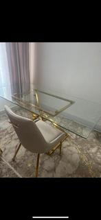 Table en verre salle à manger doré, Métal, Rectangulaire, Neuf, Cinq personnes ou plus