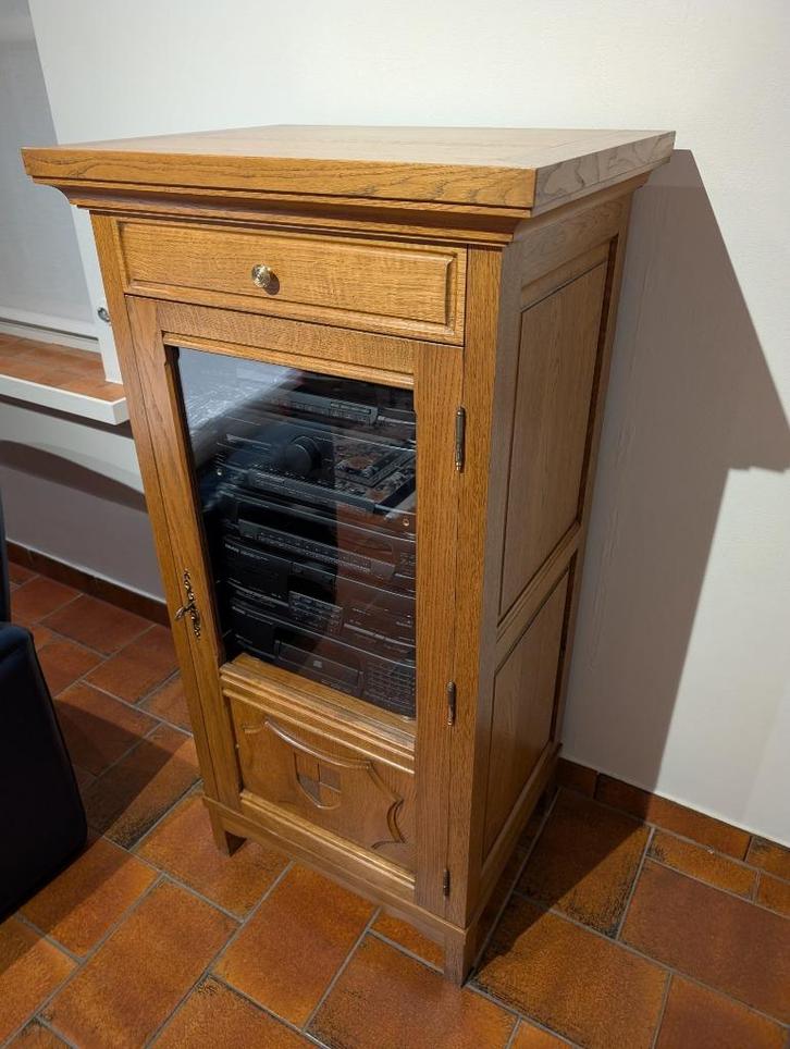 Eiken kast met Kenwood stereo en Lenco platenspeler, Huis en Inrichting, Kasten | Overige, Gebruikt, Ophalen