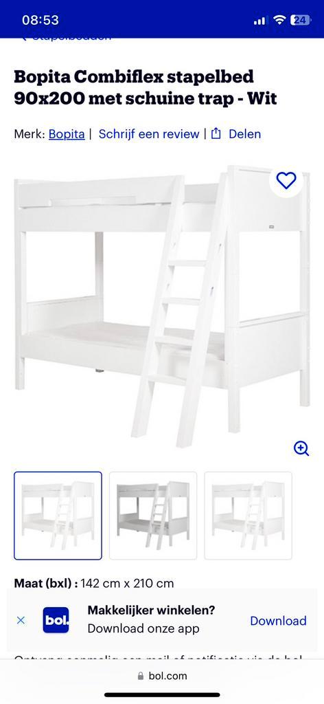 Bopita Combiflex stapelbed 90x200 met schuine trap - Wit, Kinderen en Baby's, Kinderkamer | Stapelbedden en Hoogslapers, Stapelbed