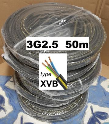Cable électrique 3G2.5  type XVB, 50m - 55€, Ecaussinnes, Enlèvement, Neuf, Câble ou Fil électrique