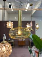 Vintage hanglamp - messing amberkleurig jaren '70, Huis en Inrichting, Lampen | Hanglampen, Glas, Gebruikt, Vintage, Ophalen of Verzenden