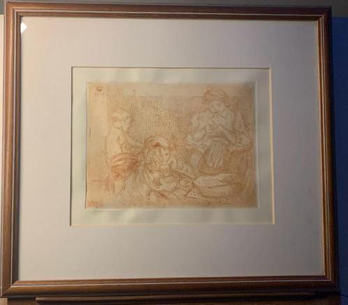 Georges Lemmen (1865-1916) - eau-forte « Scène de famille », Antiquités & Art, Art | Eaux-fortes & Gravures, Enlèvement ou Envoi