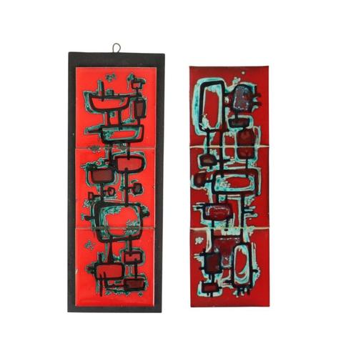 Vintage Abstracte Muurdecoratie Rood Keramiek Set van 2, Antiek en Kunst, Antiek | Keramiek en Aardewerk, Ophalen of Verzenden