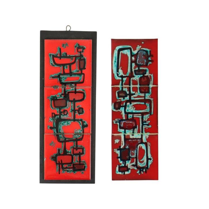 Vintage Abstracte Muurdecoratie Rood Keramiek Set van 2, Antiek en Kunst, Antiek | Keramiek en Aardewerk, Ophalen of Verzenden
