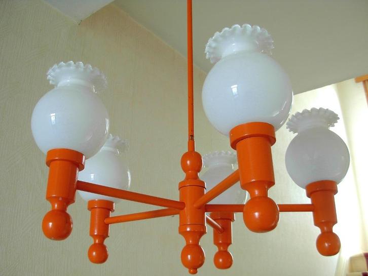 Vintage oranje luchter uit jaren 70, Antiek en Kunst, Curiosa en Brocante, Ophalen