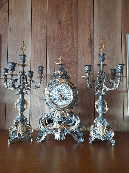 Antiek schouwstuk klok met 2 kandelaars, Antiek en Kunst, Antiek | Kandelaars, Ophalen