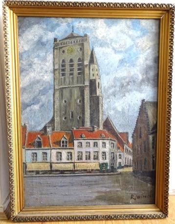 Schilderij Stadsgezicht Veurne Feurnes 1914 Doek beschikbaar voor biedingen