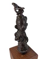 Statuette Asiatique en Bronze sur Socle, Antiquités & Art, Antiquités | Bronze & Cuivre, Bronze, Enlèvement ou Envoi