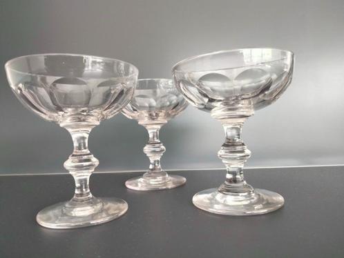 Vintage SET van 3 kristallen champagneglazen van 13 cl, Antiek en Kunst, Antiek | Glaswerk en Kristal, Ophalen of Verzenden