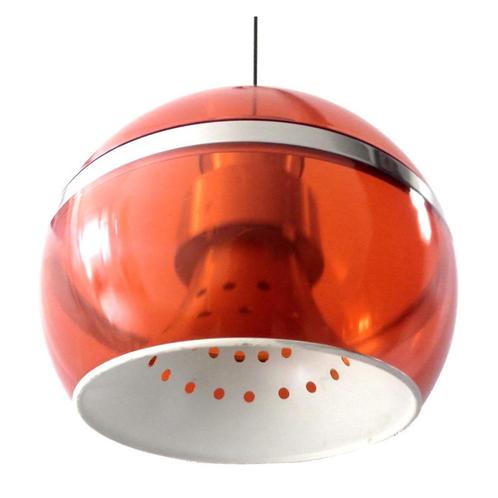 Vintage retro lamp Space Age hanglamp bollamp van Dijkstra, Huis en Inrichting, Lampen | Hanglampen, Zo goed als nieuw, Hout, Kunststof