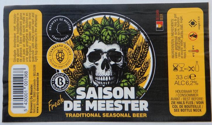 Bieretiket Saison De Meester Brouwerij De Meester (11p0), Verzamelen, Biermerken, Gebruikt, Verzenden