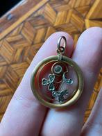 Victoriaanse hanger met klavertjes, Ophalen of Verzenden, Gebruikt, Goud, Bloem of Plant