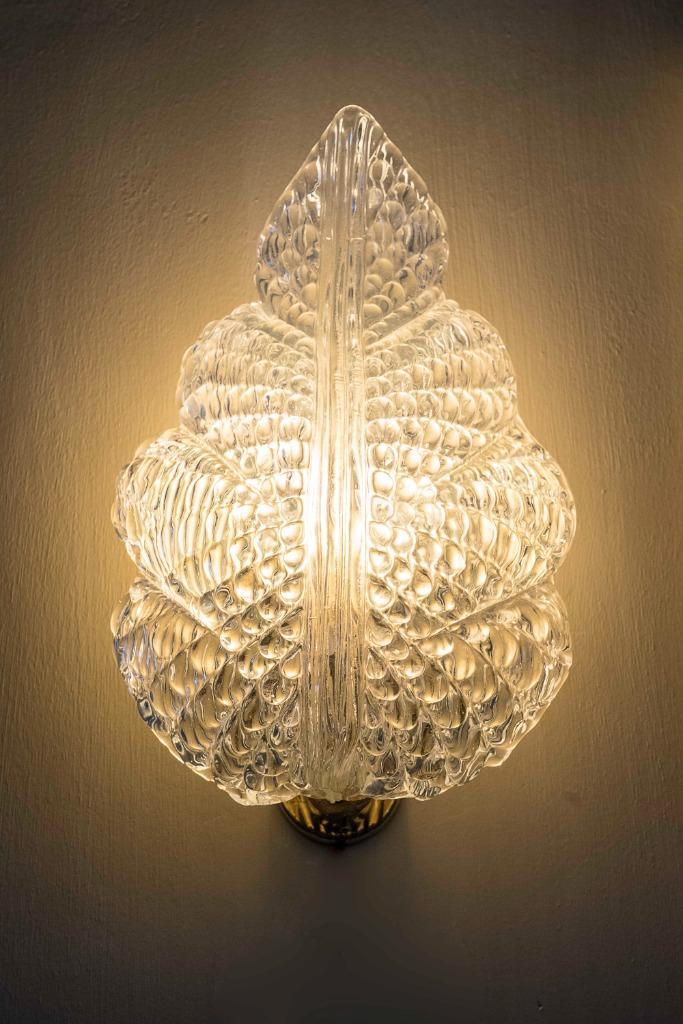 2 vintage Italiaanse(Murano) design leaf wandlampen, Huis en Inrichting, Lampen | Wandlampen, Gebruikt, Glas, Ophalen of Verzenden