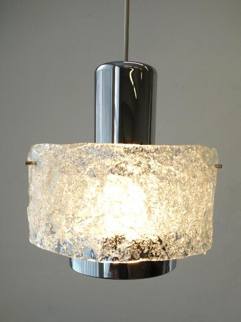 Vintage Hillebrand iceglass hanglamp Mid-Century chroom, Huis en Inrichting, Woonaccessoires | Overige, Gebruikt, Ophalen of Verzenden