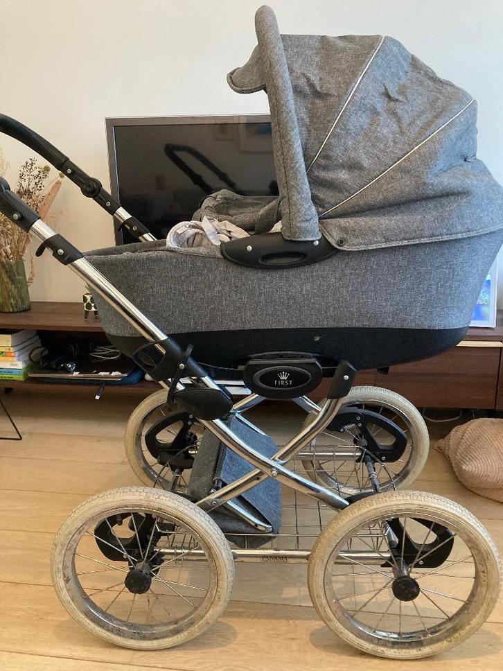 First kinderwagen type Panama deluxe grijs + accessoires, Kinderen en Baby's, Buggy's, Gebruikt, Overige merken, Verstelbare rugleuning