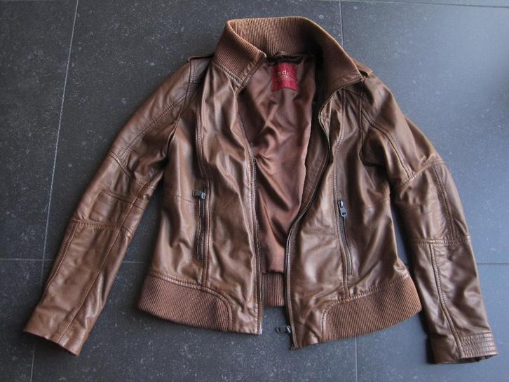 Lederen jas EDC Esprit maat L, Kleding | Dames, Jassen | Zomer, Gedragen, Maat 42/44 (L), Bruin, Ophalen of Verzenden